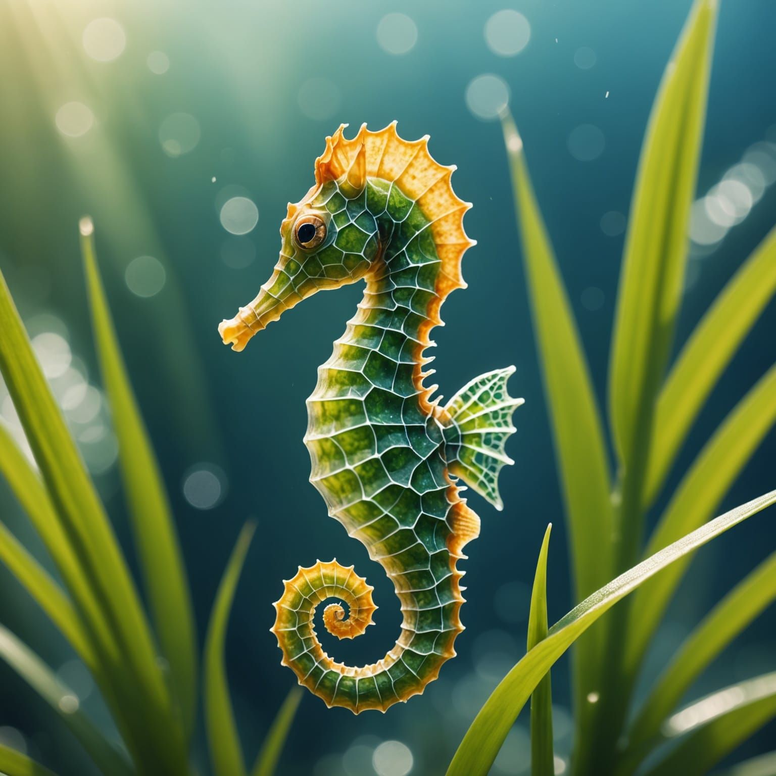 Seahorse Clinging to Seagrass: Macro Photography