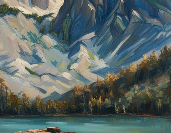 Mountain Lake in Oil Painting Style
