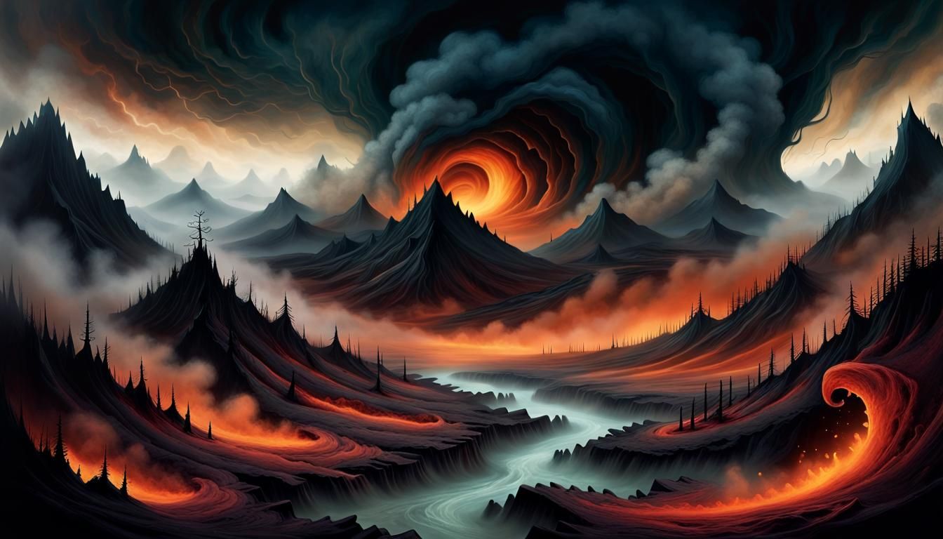 Fiery Vortex in Mystical Nightmare Landscape