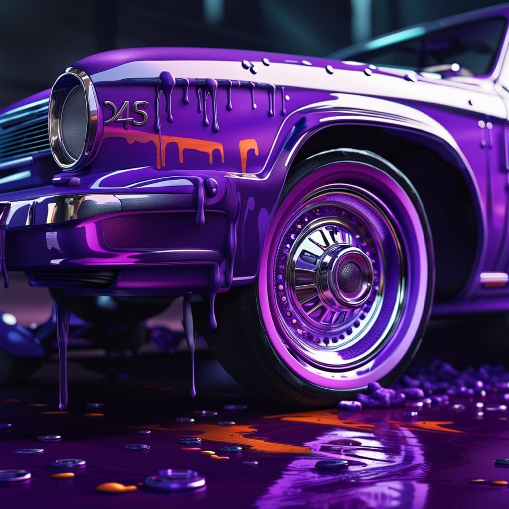 Purple Sci-Fi Car with Dripping Paint Effect