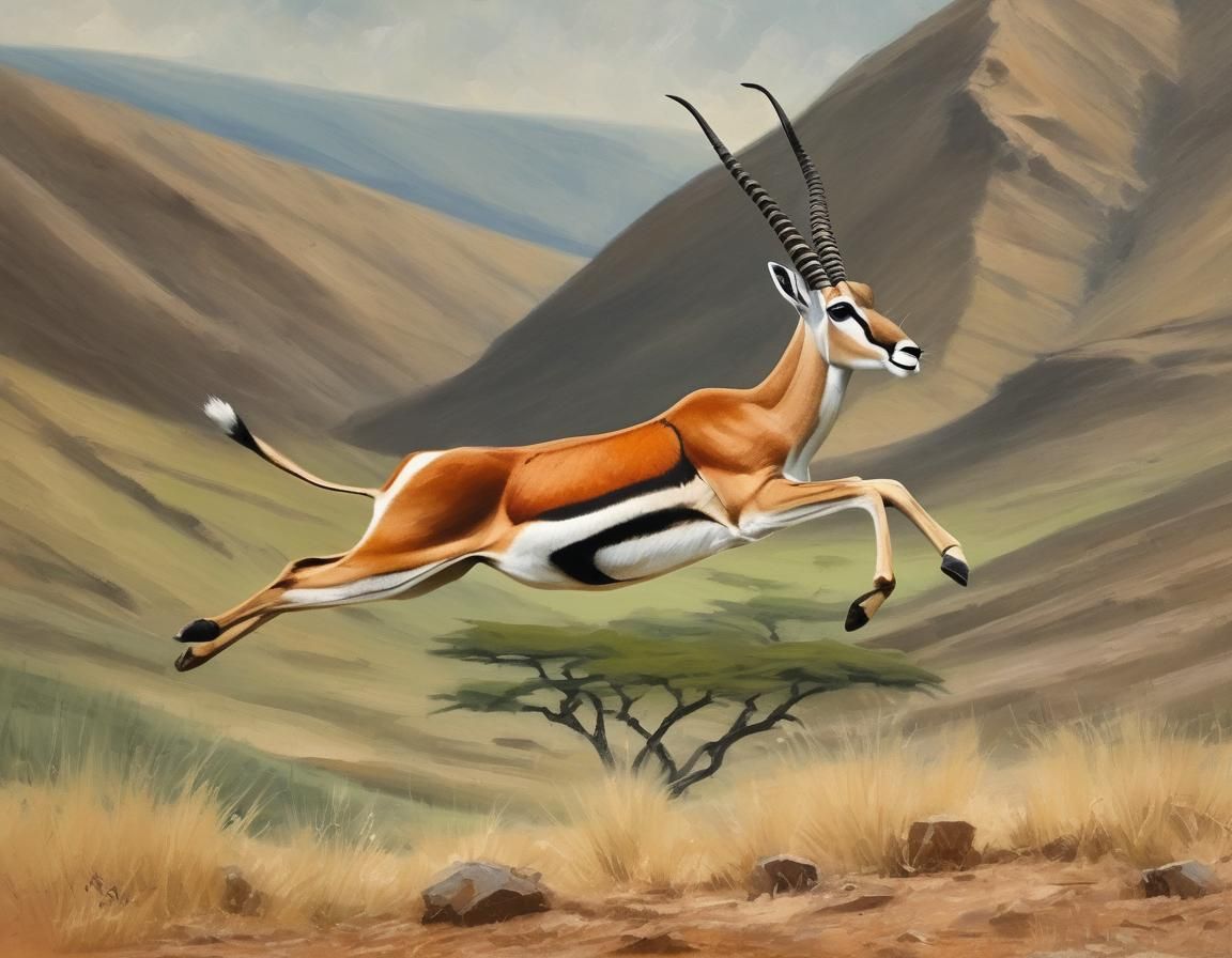 Gazelle Leaping Gracefully Through Valley