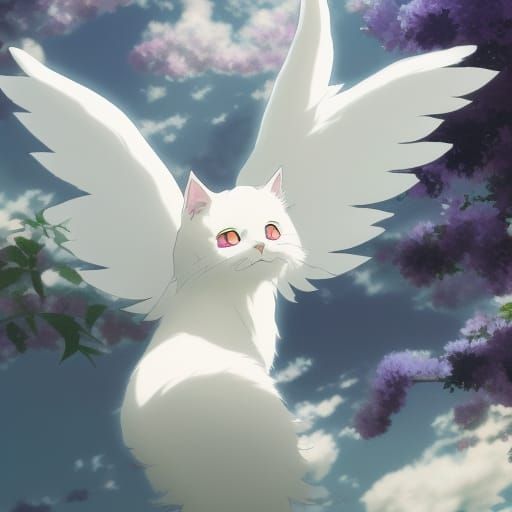 Fantasycore Cat Angel in Anime Style