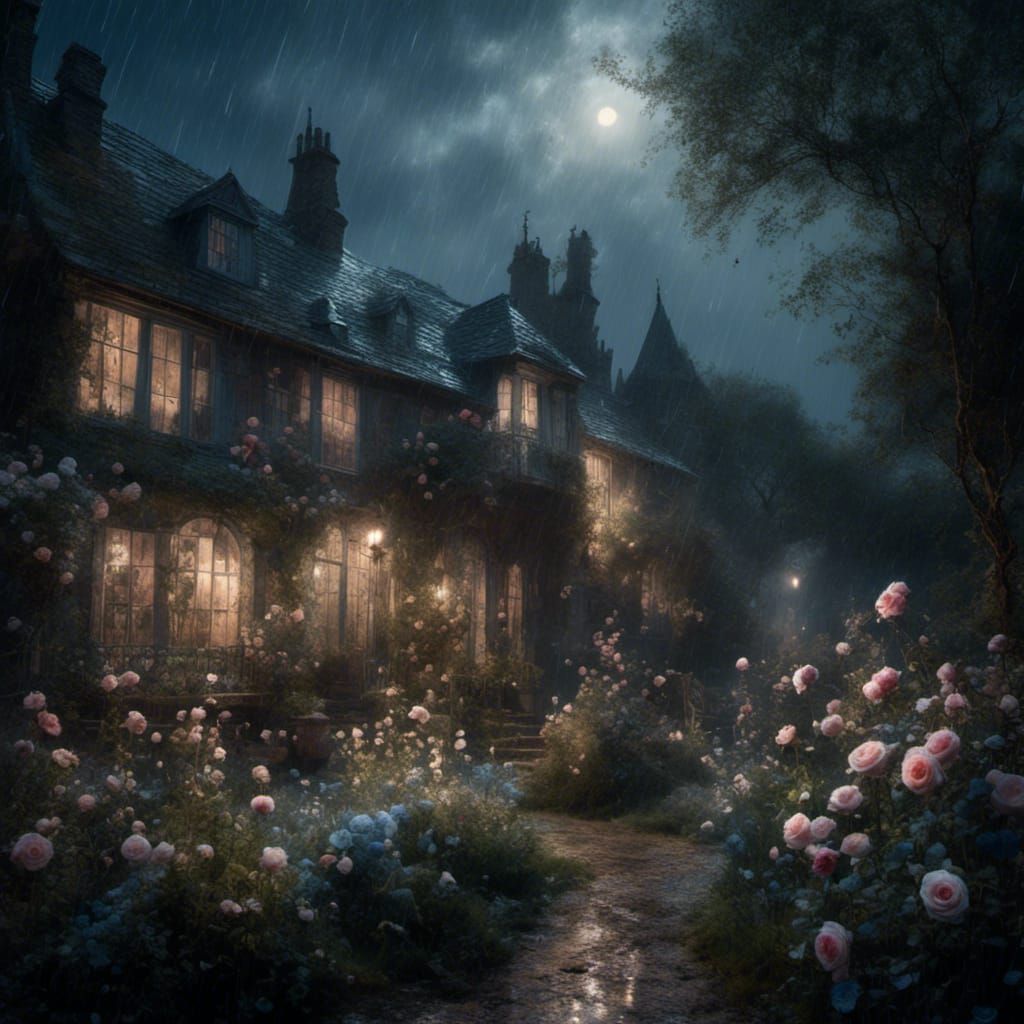 Nordic Garden at Night: Atmospheric Watercolour Painting