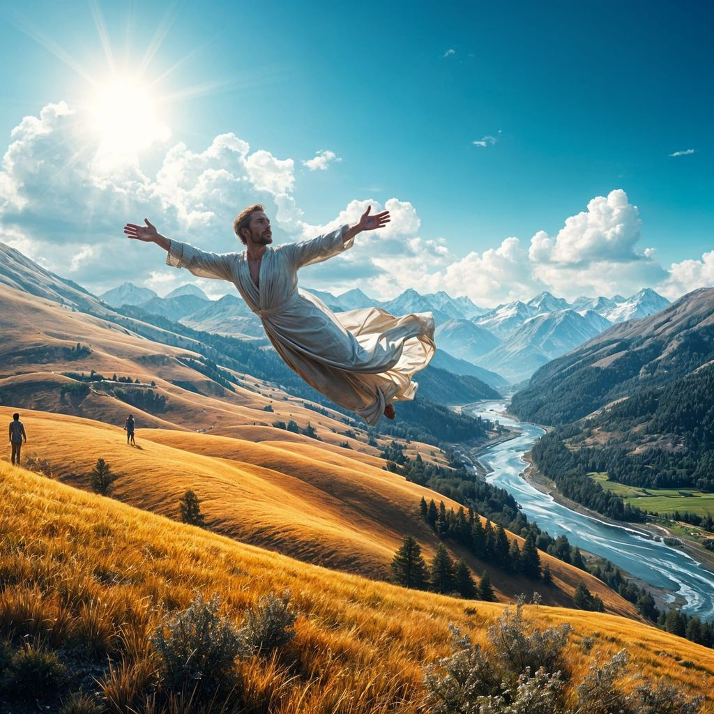 Surreal Landscape Painting of a Man in a Sunlit Dream