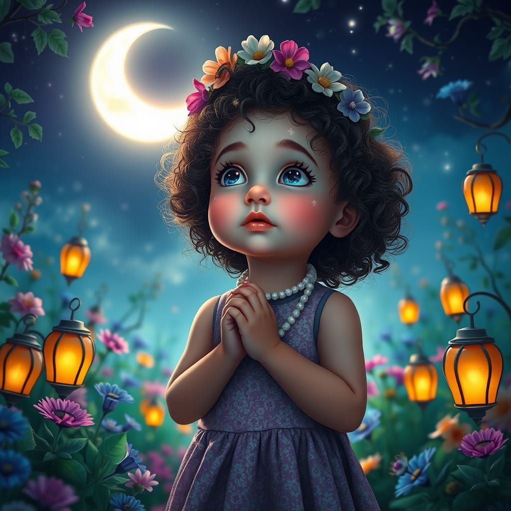 Dreamlike Garden Goddess Under Whimsical Moonlight