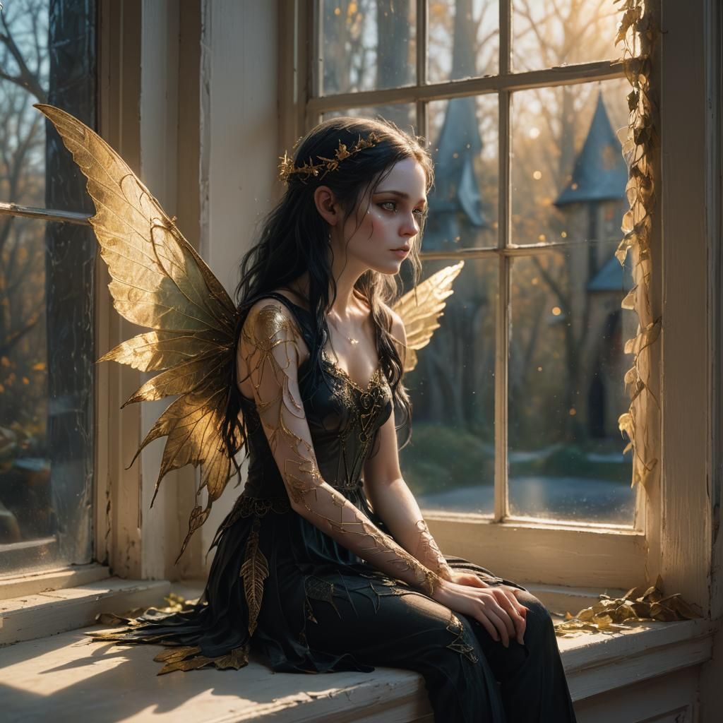 Gothic Fairy in Golden Light: Dark Fantasy Art