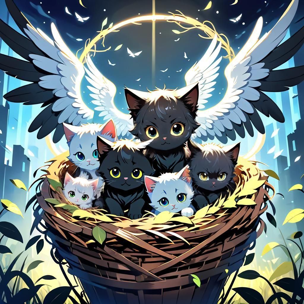 Winged Kittens in Anime Style Manga Scan
