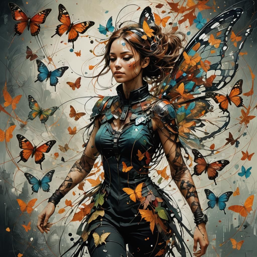 Intricate Autumn Butterfly Machine in Textile Art Style