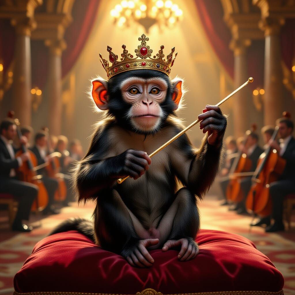 Monkey Conductor in Grand Ballroom - Renaissance Painting St...