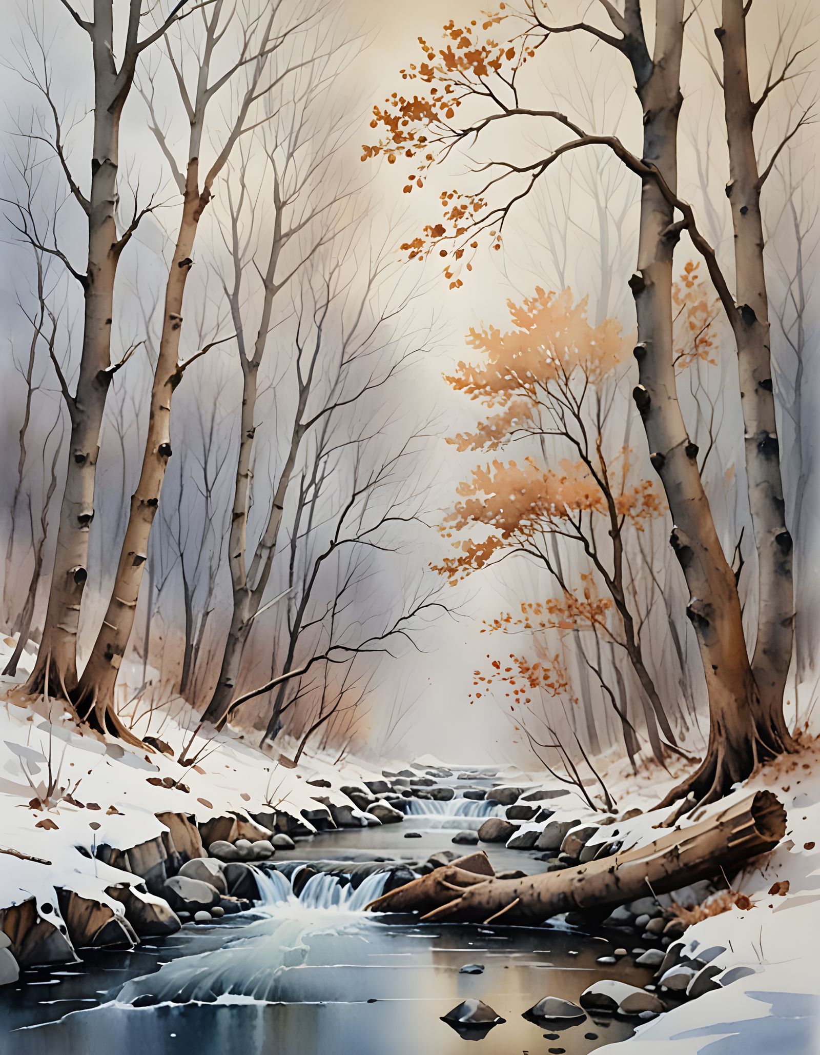 Winter Stream Watercolor Masterpiece