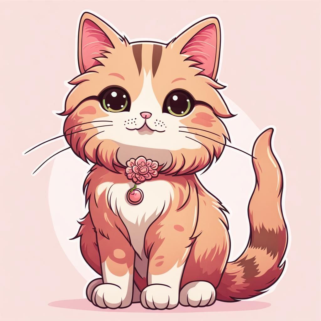 Kawaii Cat Illustration with Human Hair