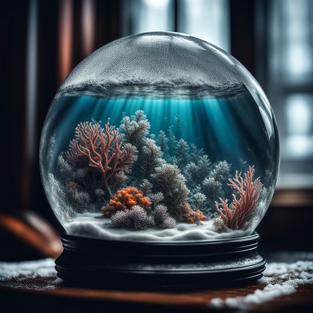 Ocean Floor Snow Globe: Hyperrealistic Underwater Scene