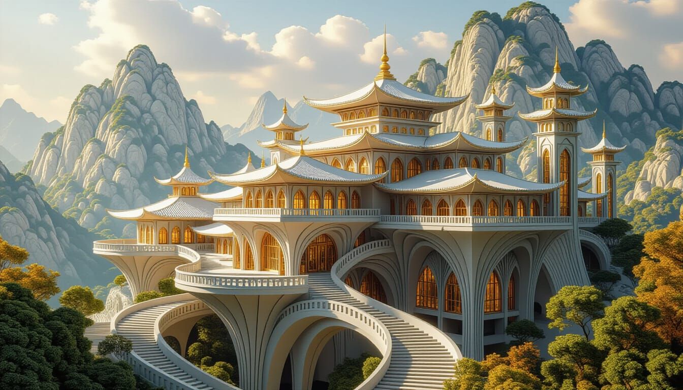 Buddhist Rivendell City with Impossible Architecture