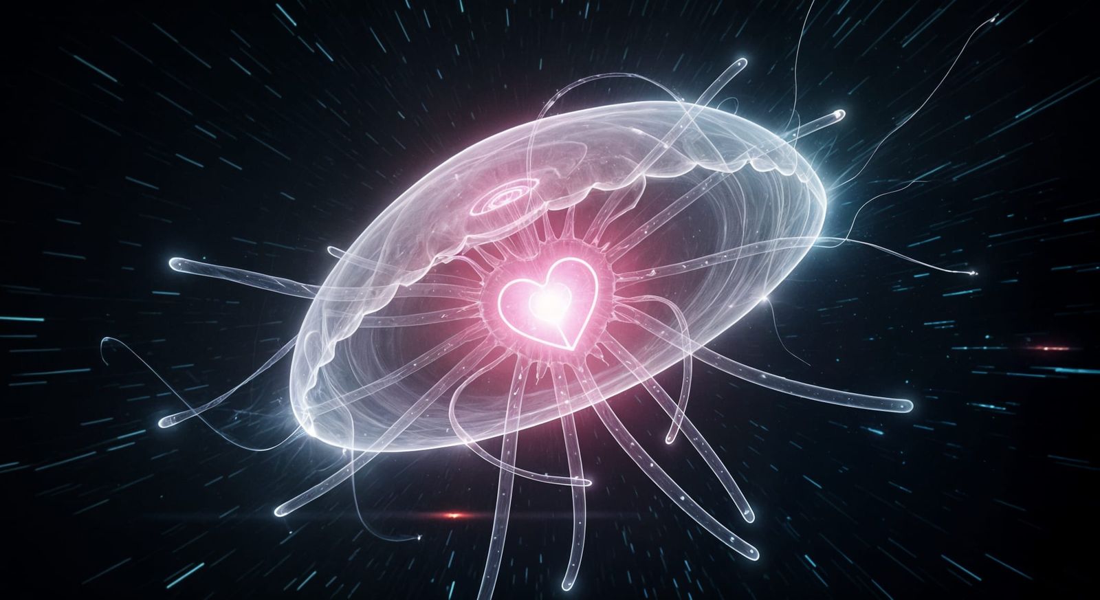 Translucent Biological UFO in Night Sky