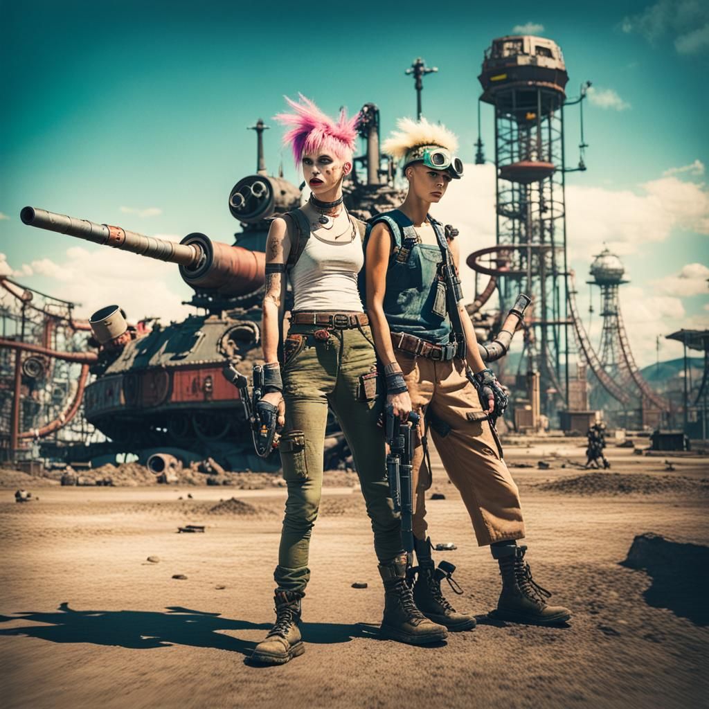 Tank Girl and Android in Wasteland Amusement Park