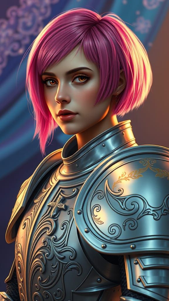 Confident Female Knight in Art Nouveau Armor