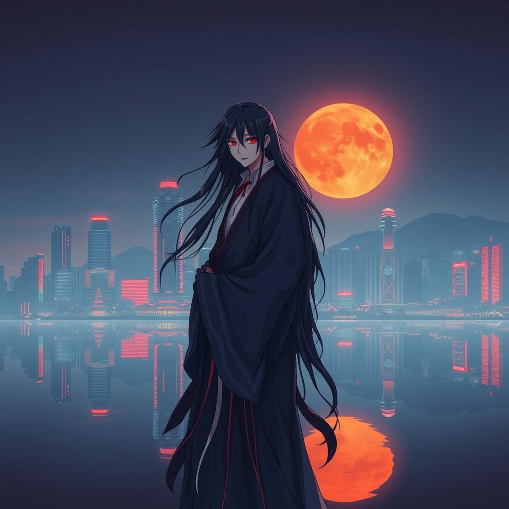 Cyberpunk Anime Character in Futuristic City Reflection