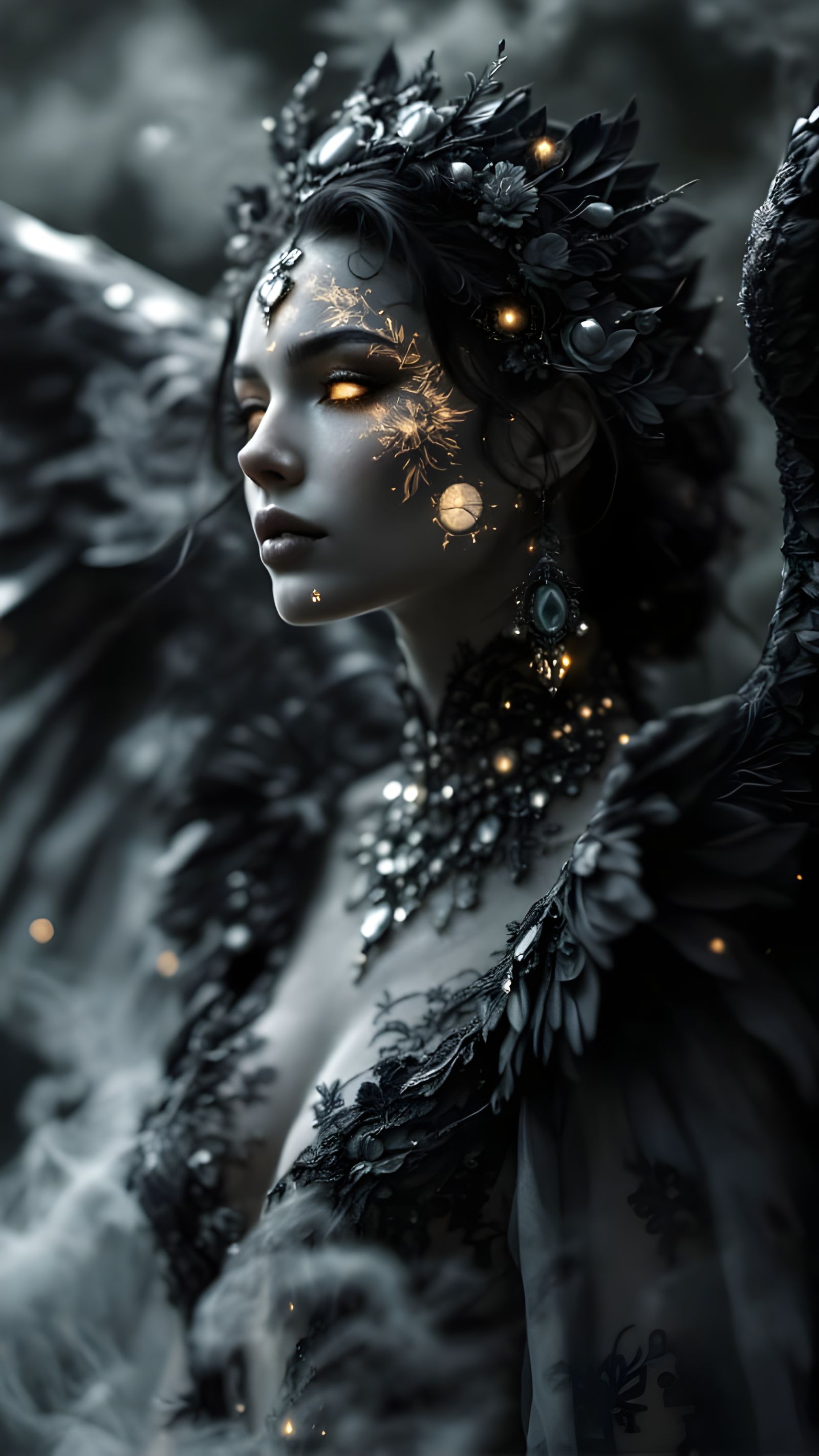 Hyperrealistic Monochrome Celestial Guardian with Intricate...