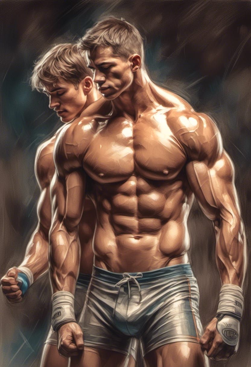 Photorealistic Jock Wrestling with Friend