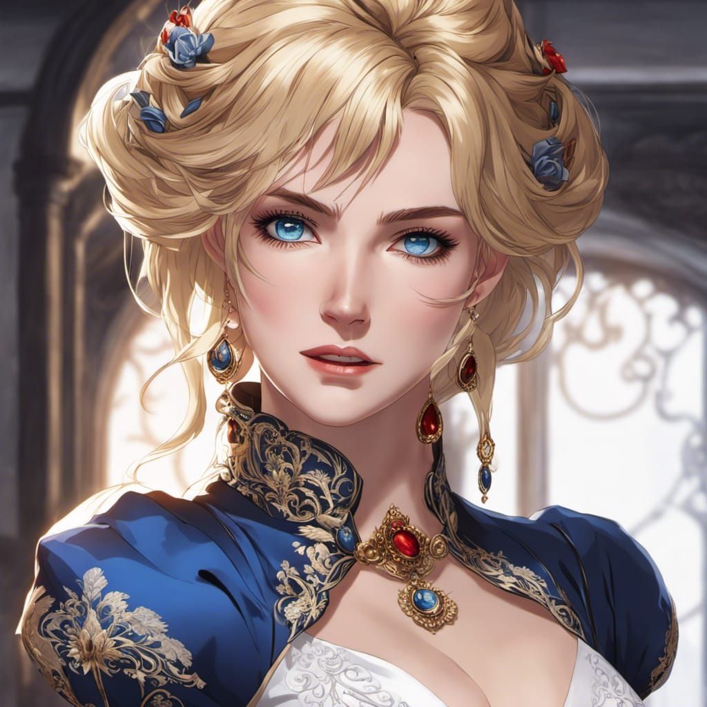 Anime Portrait: Beautiful Woman with Blue Eyes