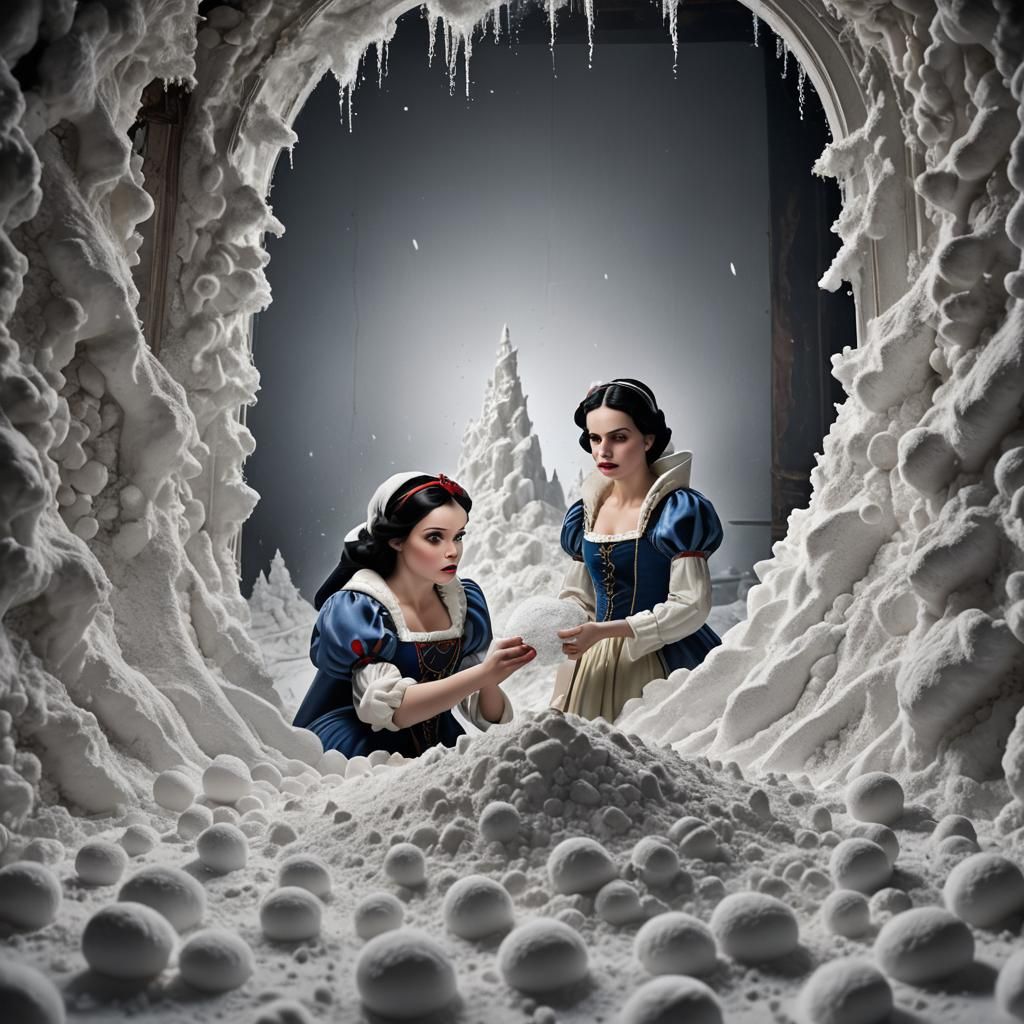 Hyperrealistic Snow White and White Powder Pile