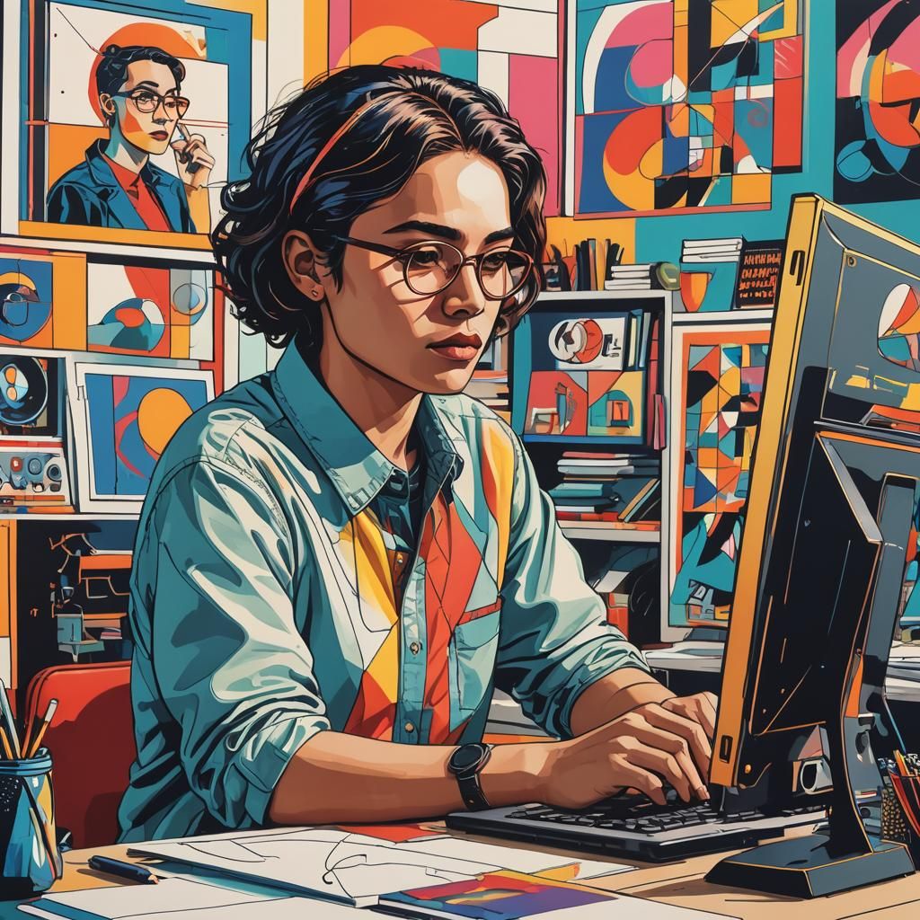Student at Desk in Pop Art Style