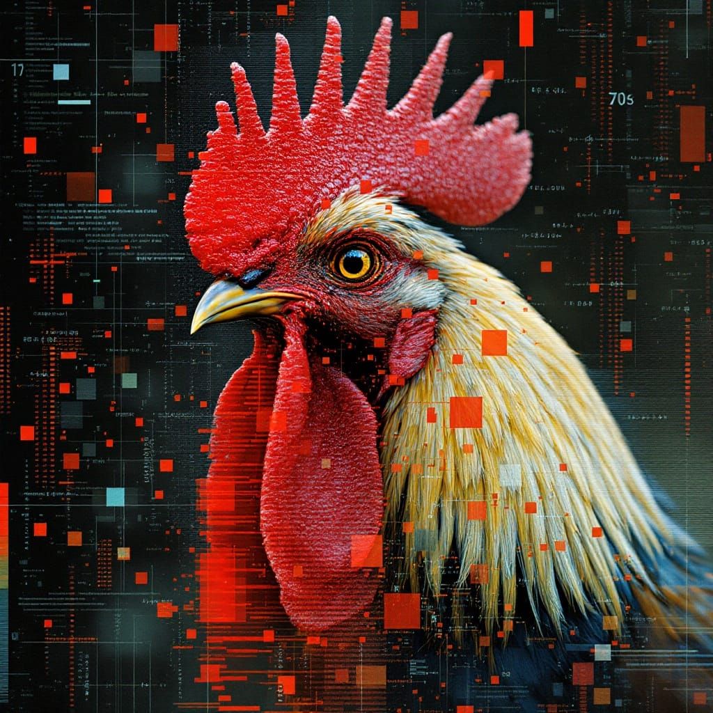 Ryoji Ikeda-Inspired Glitch Photo of a Rooster