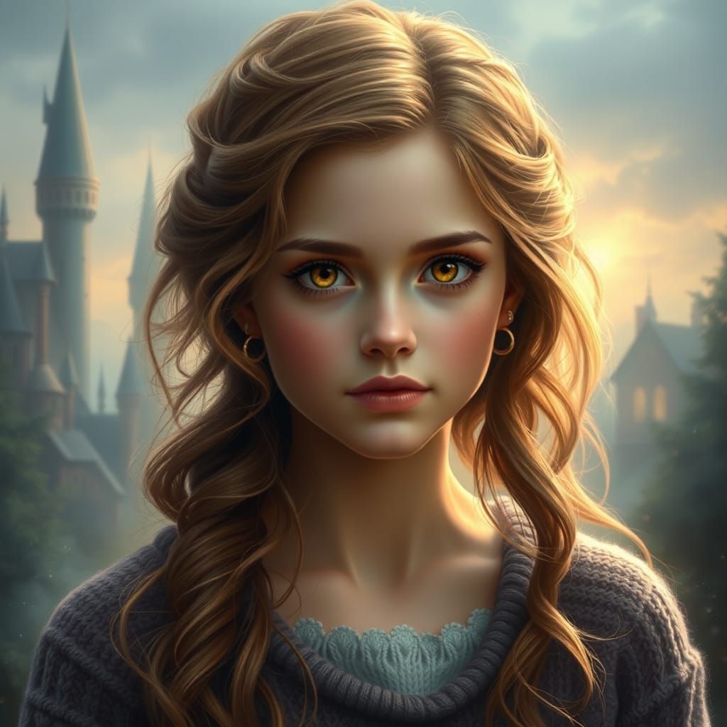 Ethereal Portrait with Brown Eyes in Fantasy Style