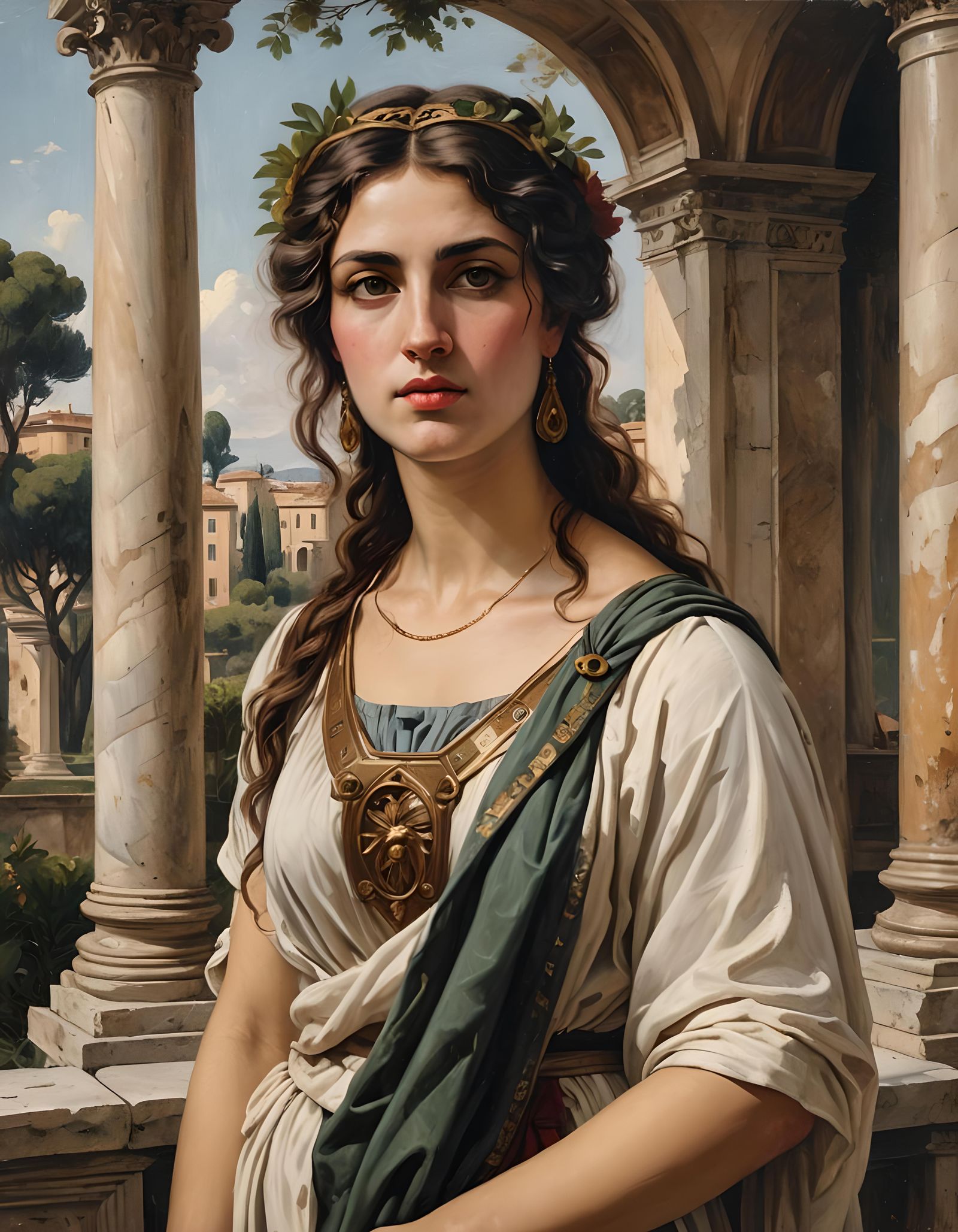 Roman Woman Portrait in Oil on Canvas