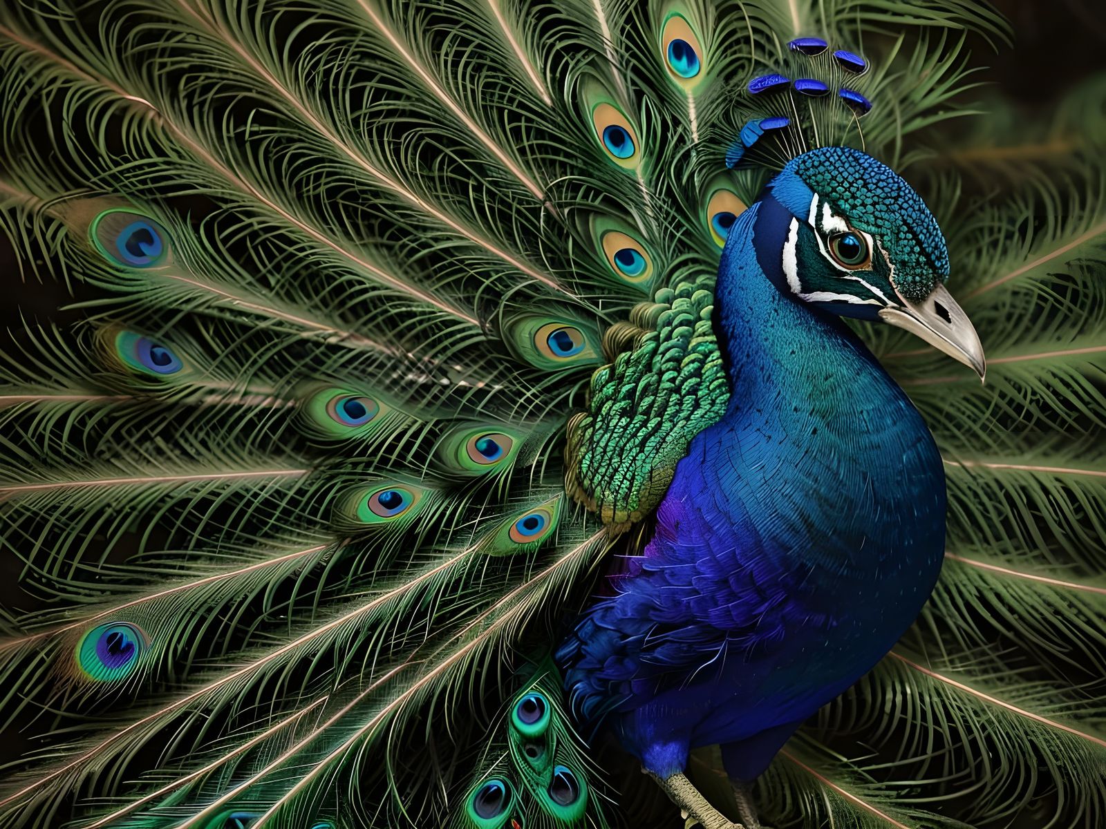 Vibrant Peacock Portrait: Detailed Plumage Display