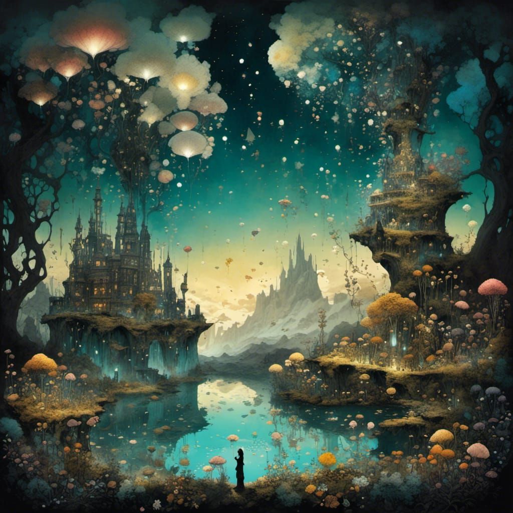 Surreal Landscape in a Glass, Dark Surrealism Style