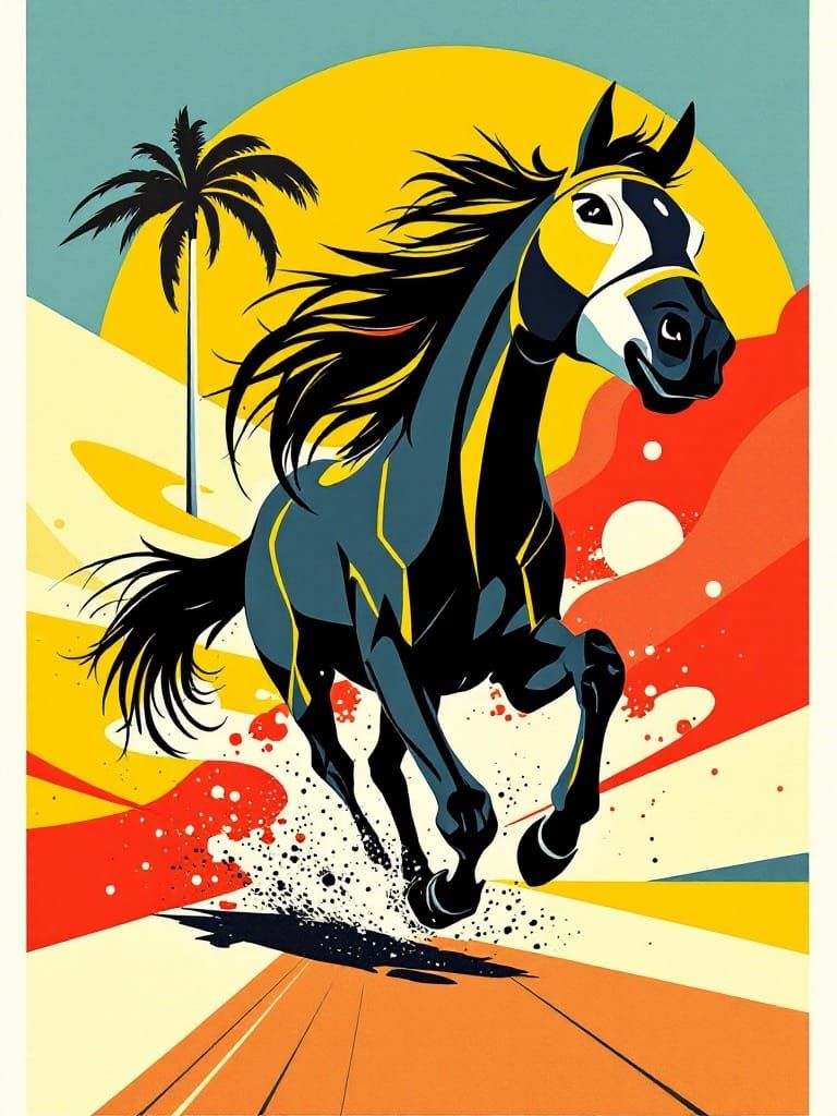 Horse Running Free in Geometric Abstraction