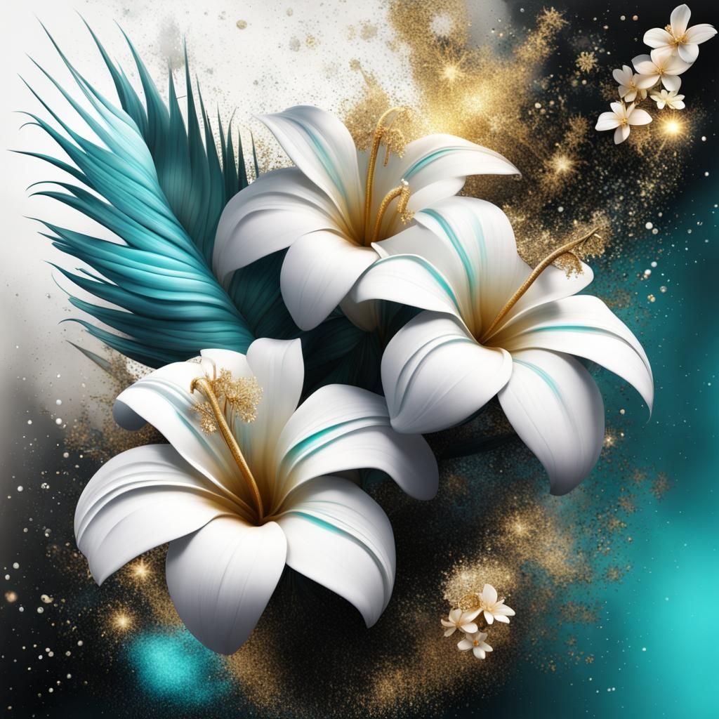 Luminous Tropical Flowers with Glittering Accents