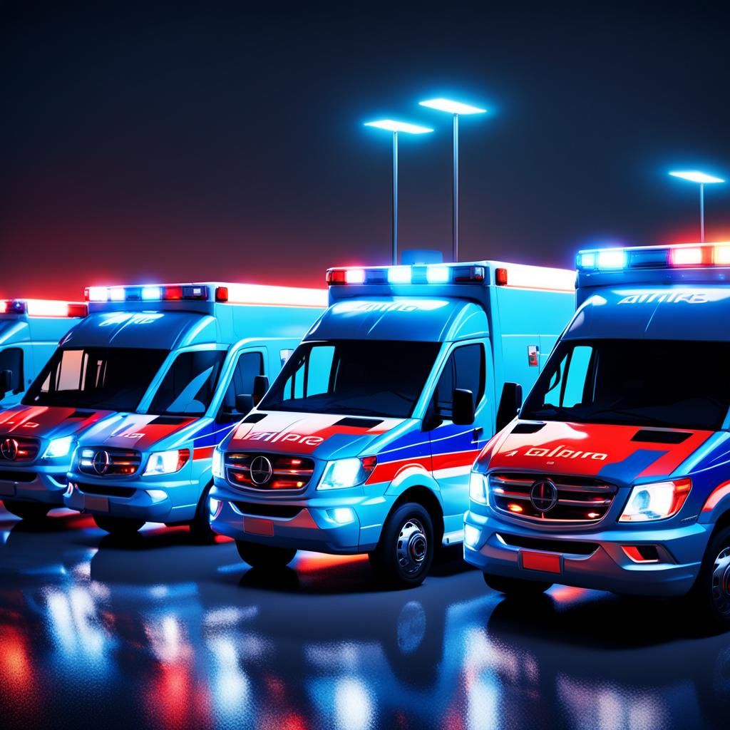 Ambulances with Flashing Lights in Digital Art