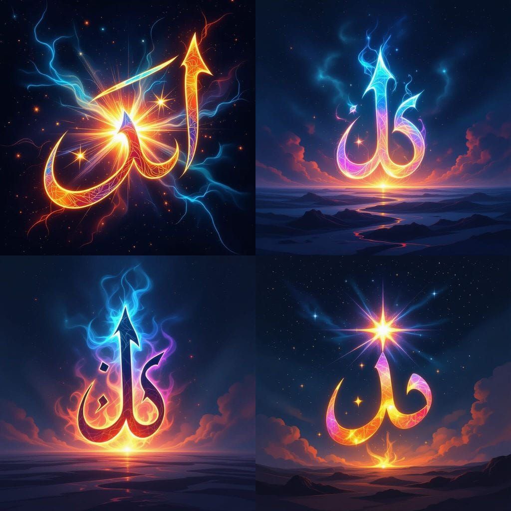 Arabic Letter Noon Radiating Divine Energy in Cosmic Backgro...