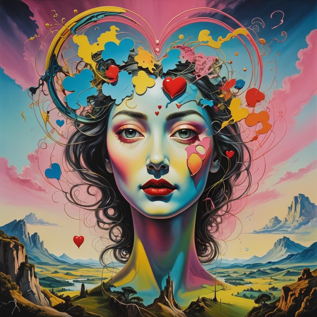 Surrealist Face in Neon Colors, Dali Style