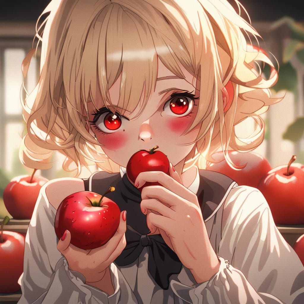 Anime Girl Eating Apple in MAPPA Style
