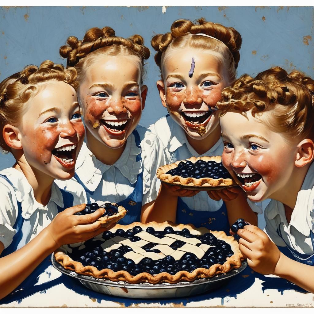smiling children eating a blueberry pie pie eating contest b...