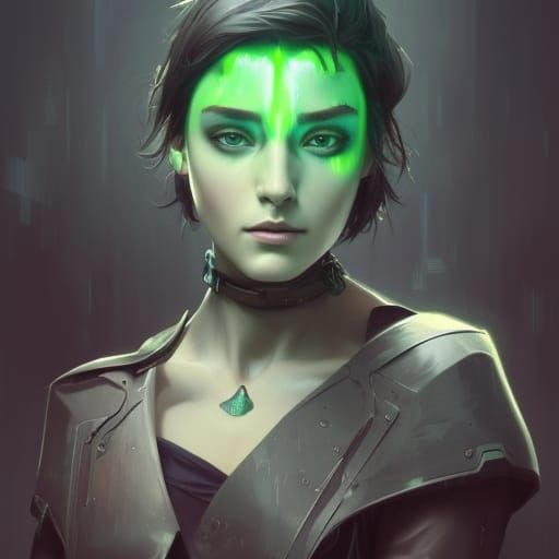 Detailed Portrait with Green Cloak, Hyperdetailed Art