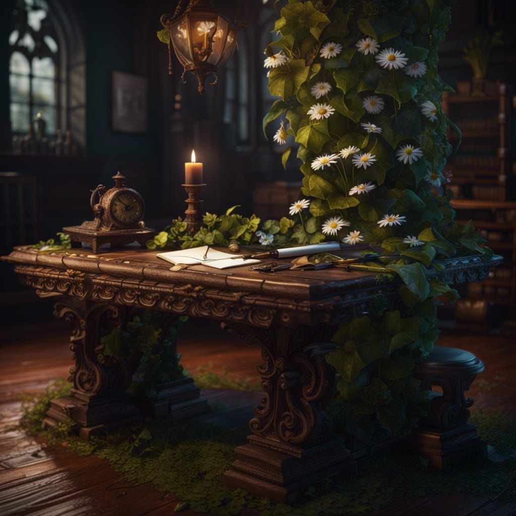 Rustic Table with Letter in Detailed Matte Painting