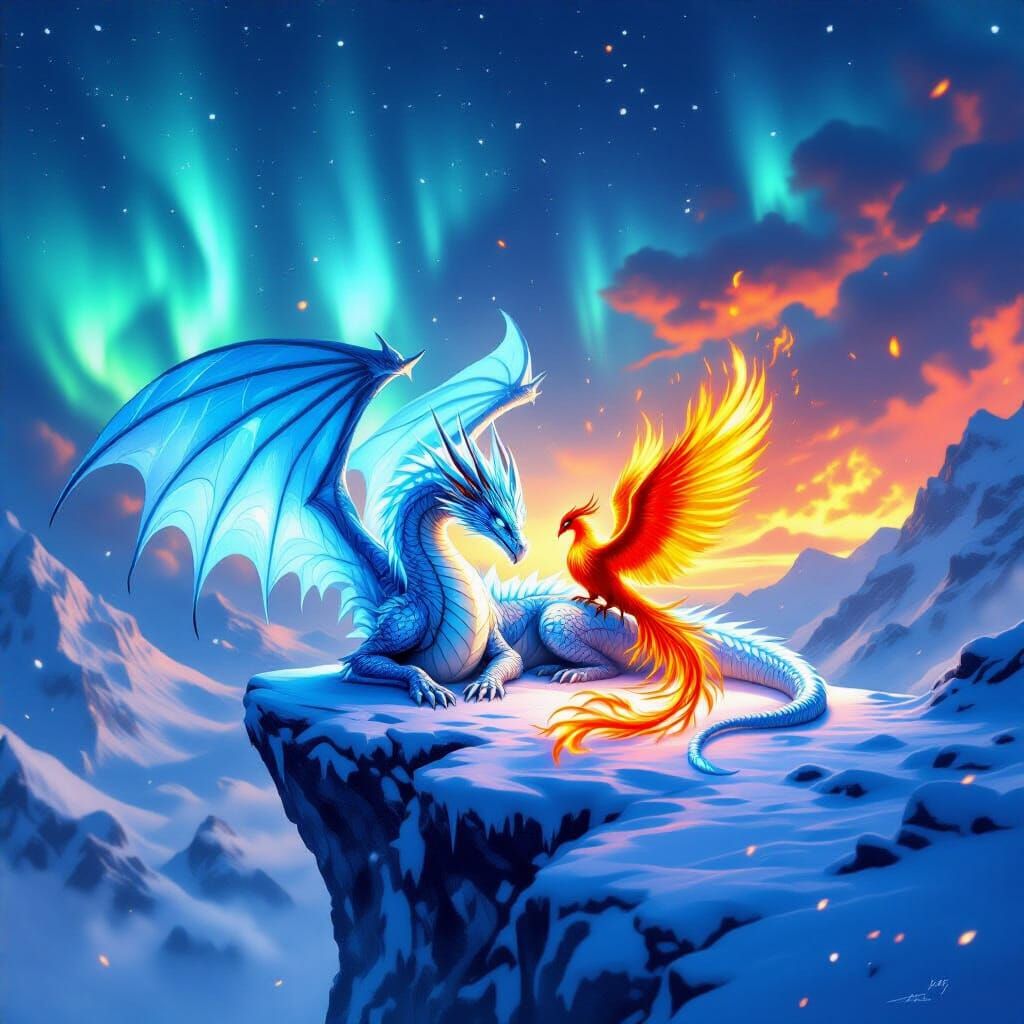 Ice Dragon and Fire Phoenix in Harmony