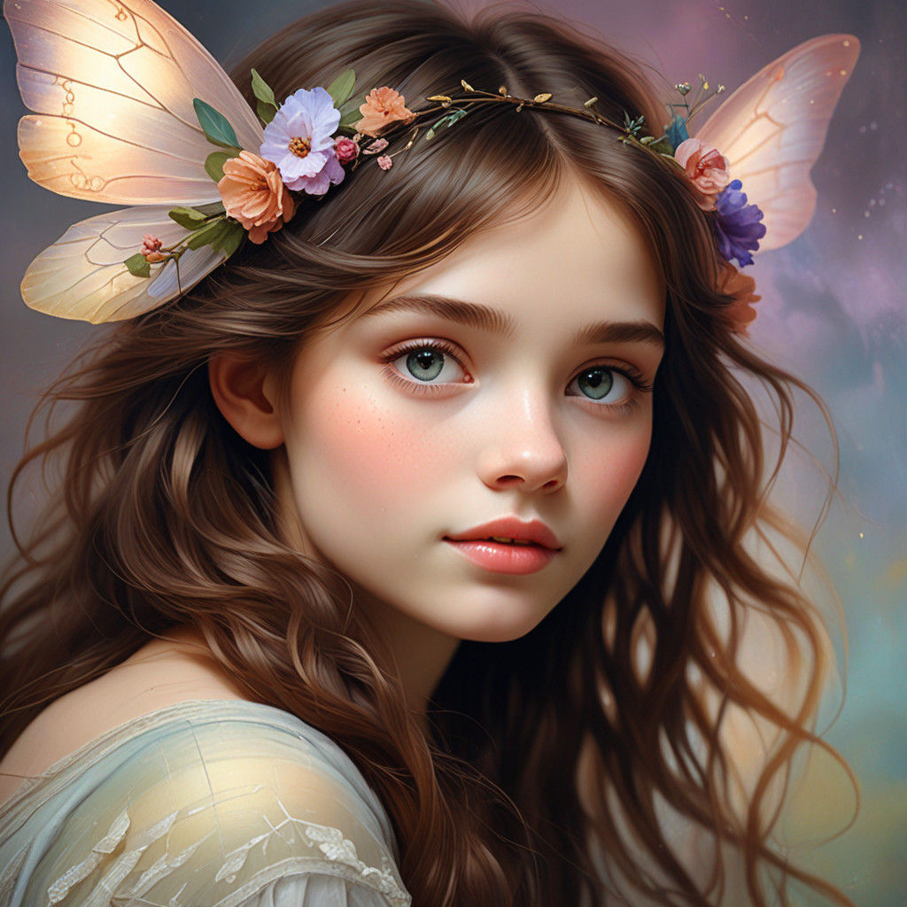 Gentle Fairy Portrait in Whimsical Impressionist Oil Paintin...
