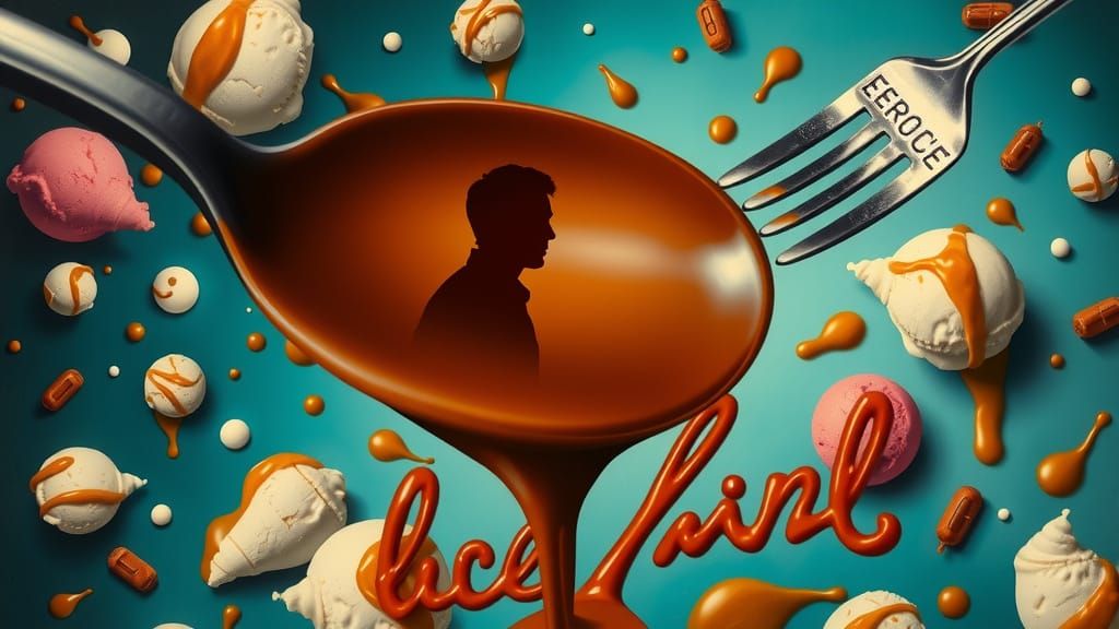 Surreal Chocolate Silhouette Reflecting Dessert Chaos