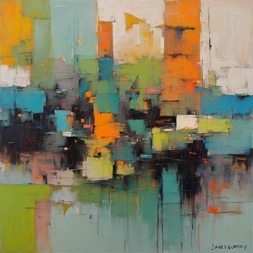 Abstract Expressionist Painting with Neon Accents