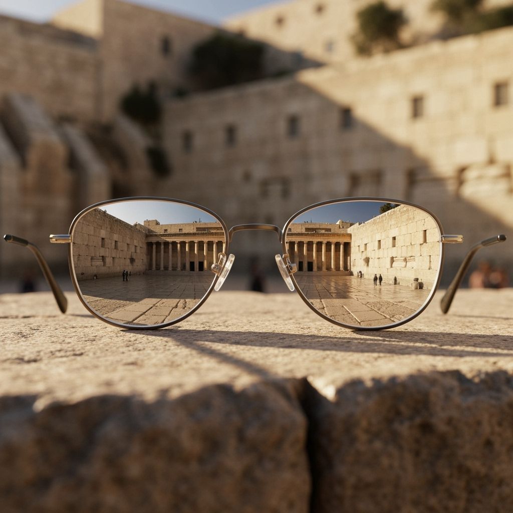 Glasses Reflecting the Second Temple in Sunlight