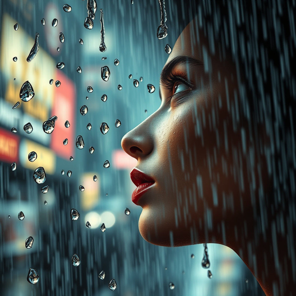 Hyperrealistic Rainy Cityscape in Splash Art Style