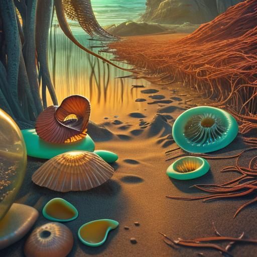 Detailed Beach Scene with Sea and Cliffs