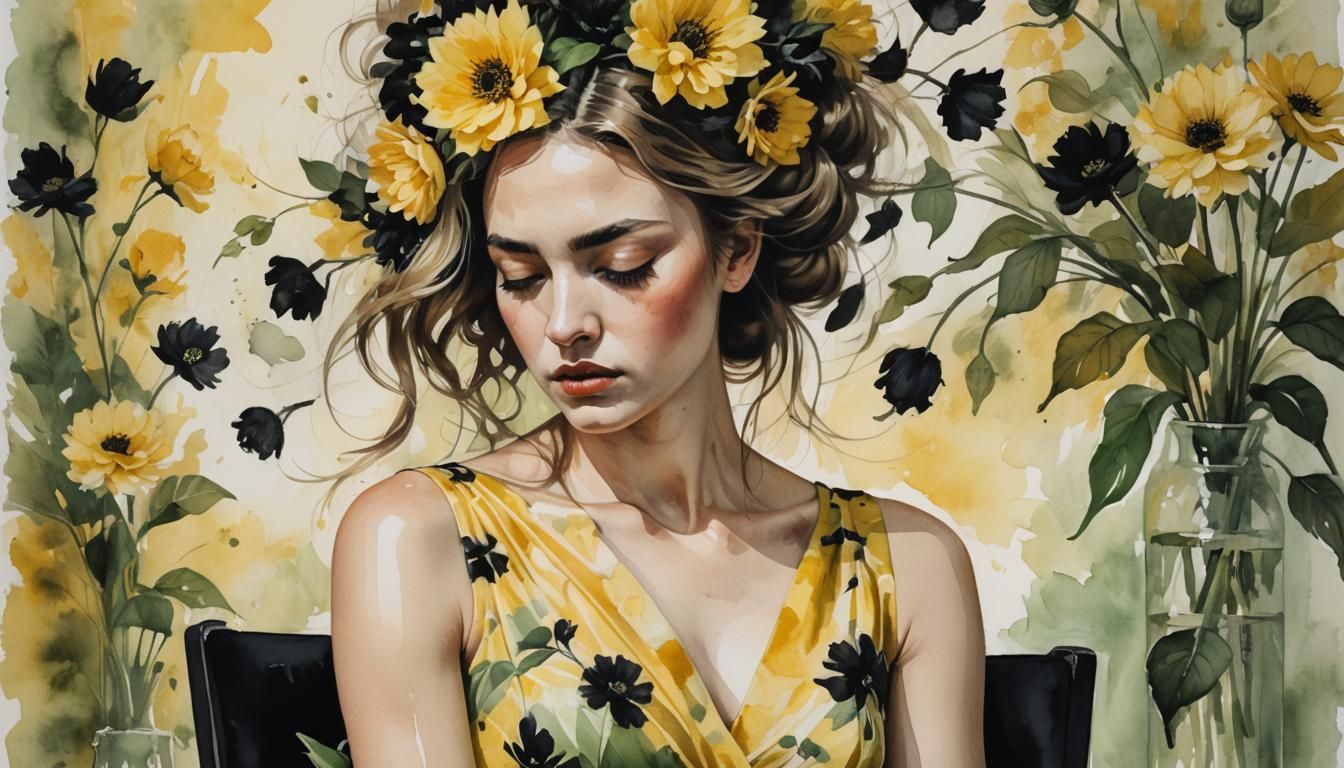 Vibrant Surrealist Portrait of Woman with Flowers