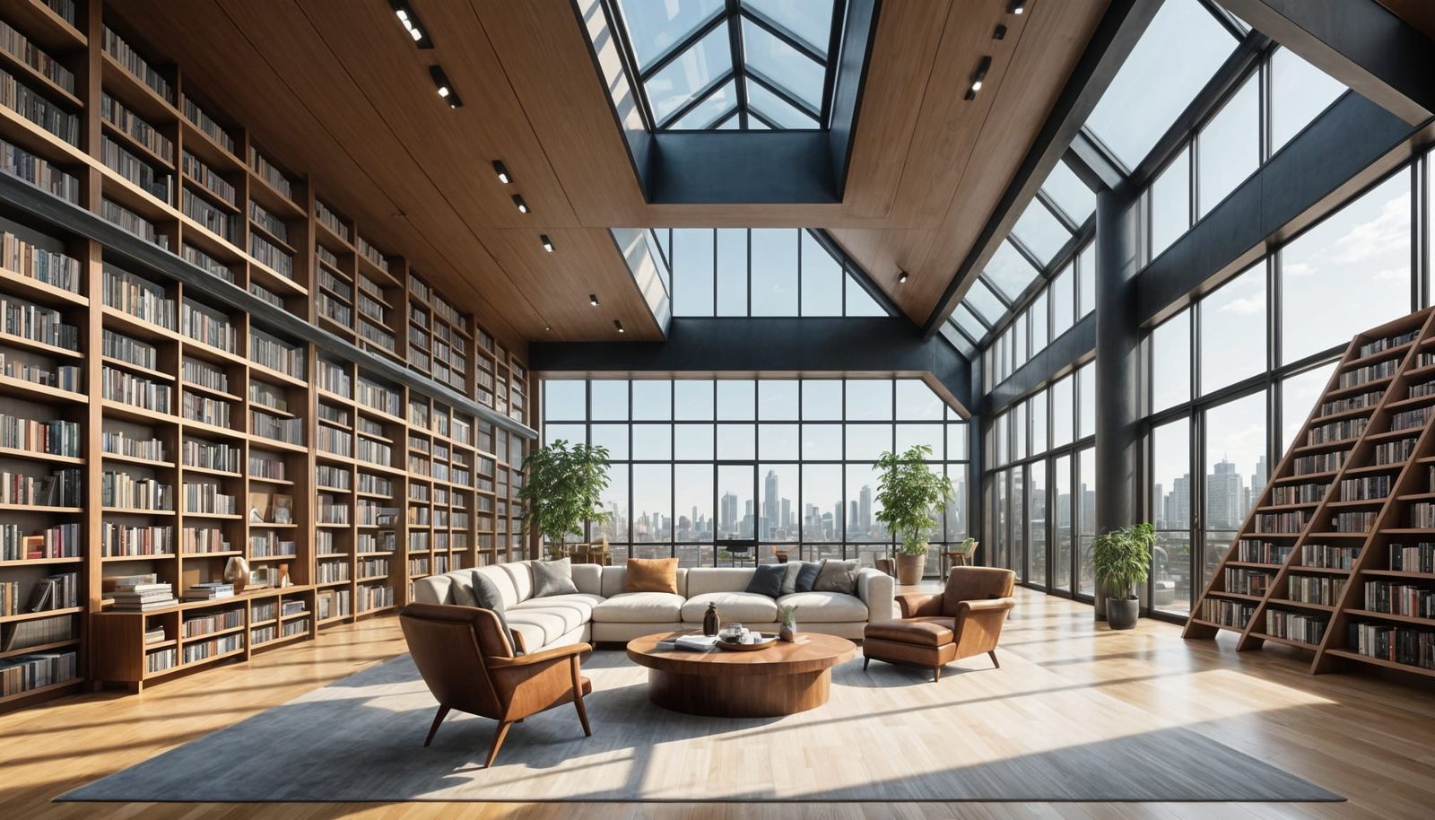 Modern Penthouse Library with Chess Table