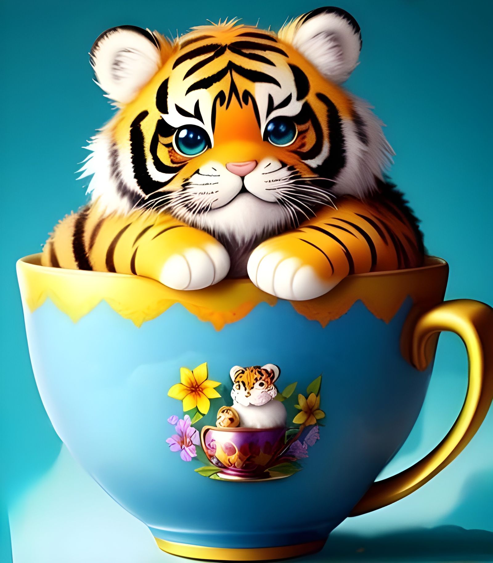HD HQ intricate hyperdetailed masterpiece portrait of an epic anthropomorphic cat in Teacup. Intricately Designed beauti...